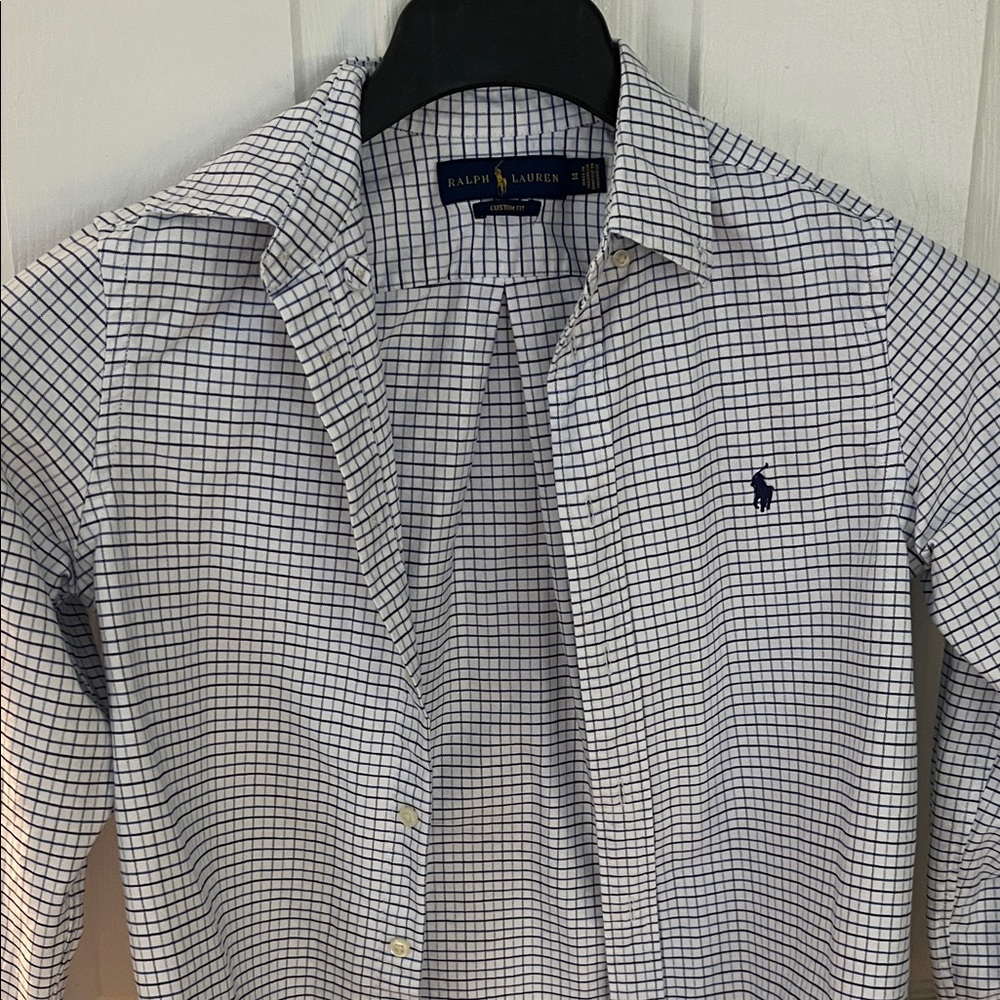 Ralph Lauren Big Boys White and Navy Grid Shirt (custom fit)